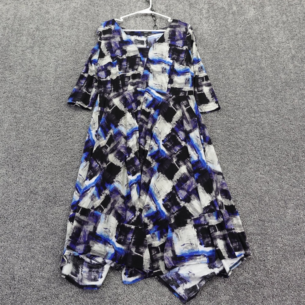 Simply Vera Vera Wang Dress Womens Large Blue Black Abstract V Neck Fit Flare
